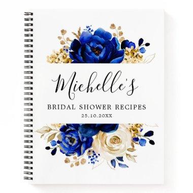 Royal Blue Yellow Gold Floral Bridal Shower Notebook