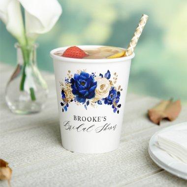 Royal Blue Yellow Gold Floral Bridal Shower Paper Cups