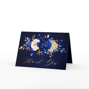 Royal Blue Yellow Gold Floral Bridal Shower Thank Thank You Invitations