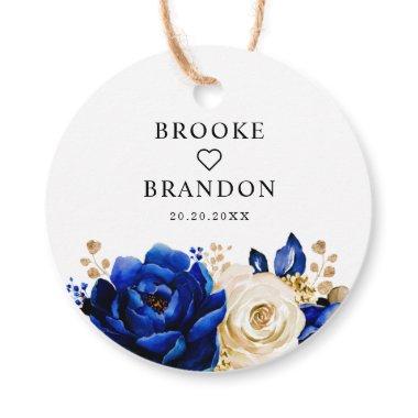 Royal Blue Yellow Gold Floral Wedding Thank you Favor Tags