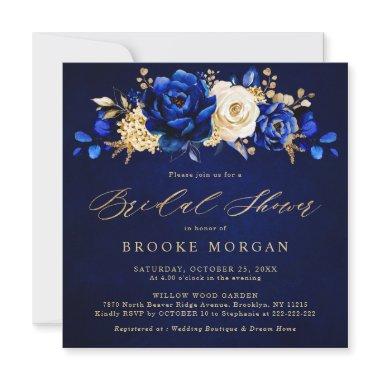 Royal Blue Yellow Gold Metallic Bridal Shower Invi Invitations