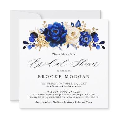 Royal Blue Yellow Gold Metallic Bridal Shower Invitations