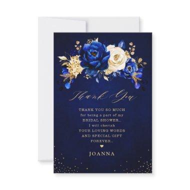 Royal Blue Yellow Gold Metallic Bridal Shower Than Thank You Invitations