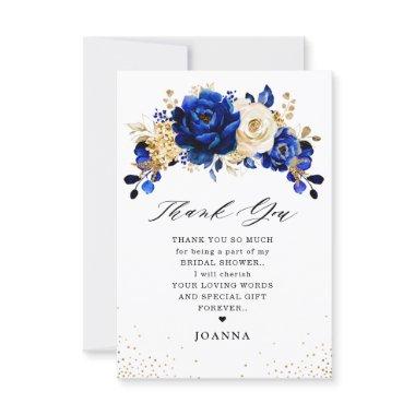 Royal Blue Yellow Gold Metallic Bridal Shower Thank You Invitations