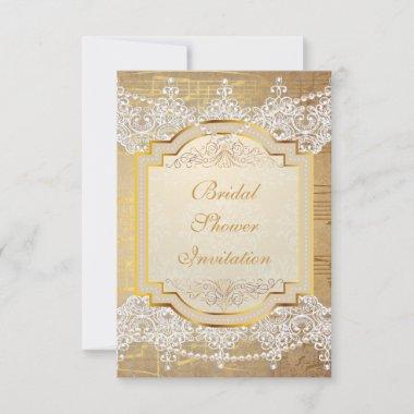 Royal Bridal Shower Golden Pink White Lace Invitations