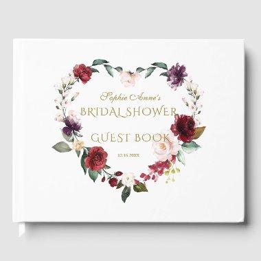 Royal Burgundy Blush Flowers Navy  Guest Book