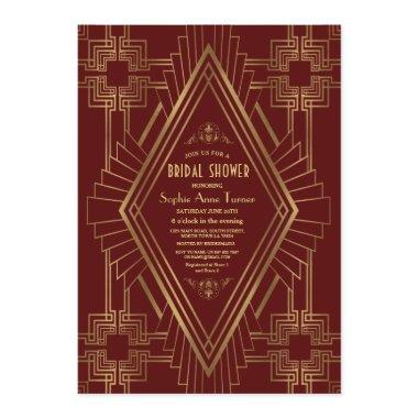 Royal Burgundy Gold Great Gatsby Bridal Shower Invitations