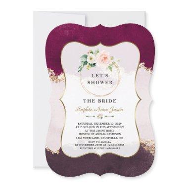 Royal Burgundy Pink Flowers Gold