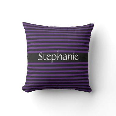 Royal Purple Black Stripes White Custom Name Outdoor Pillow