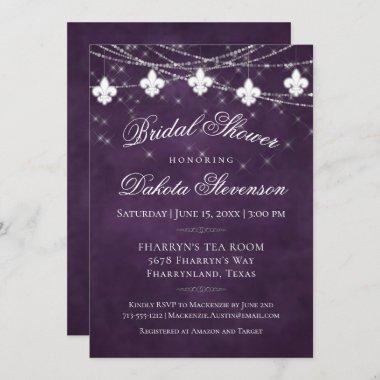 Royal Purple Fleur de Lis Lights | Bridal Shower Invitations