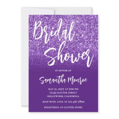 Royal Purple Glitter Gradient Bridal Shower Invitations