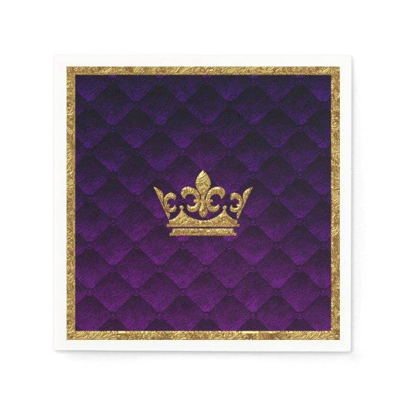 Royal Purple & Gold Crown Elegant Royal Storybook Napkins