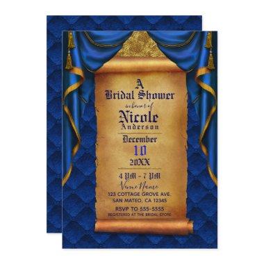 Royal Purple & Gold Drapes Scroll Bridal Shower Invitations