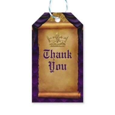 Royal Purple & Gold Drapes Scroll Wedding Favor Gift Tags