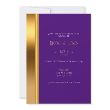 Royal Purple & Gold Elegant Glam Wedding  Invitations