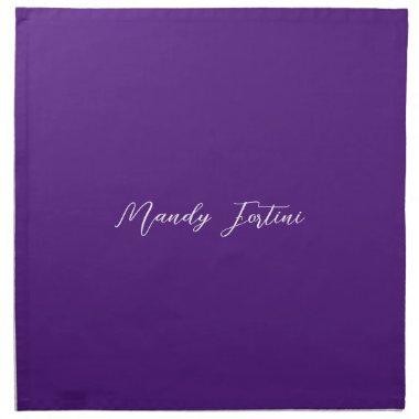 Royal Purple Plain Elegant Minimalist Calligraphy Cloth Napkin
