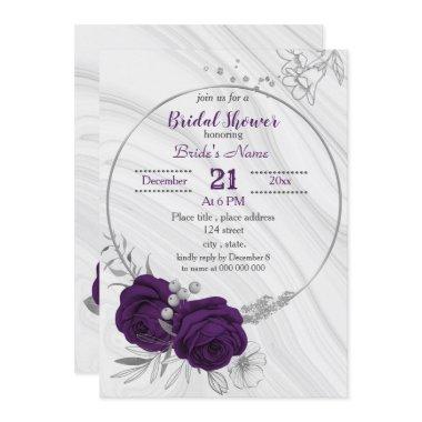 royal purple silver floral bridal shower Invitations