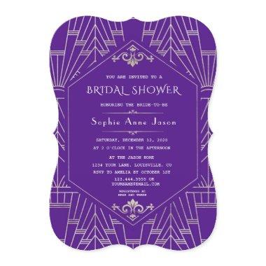 Royal Purple Silver Great Gatsby Bridal Shower Invitations