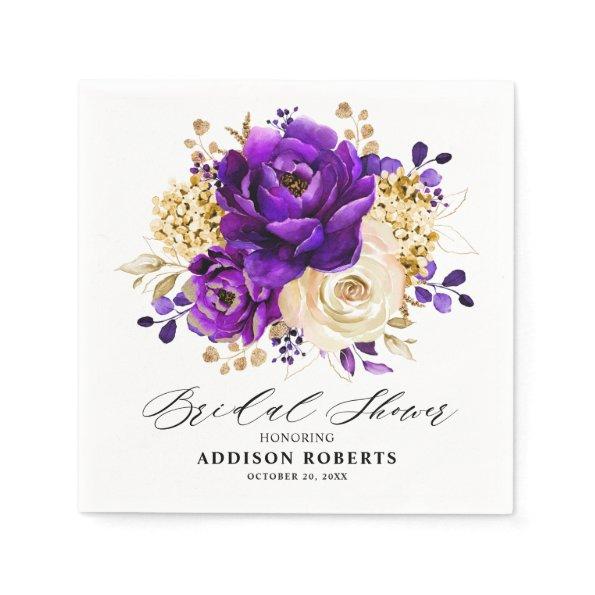 Royal Purple Violet Gold Botanical Bridal Shower Napkins