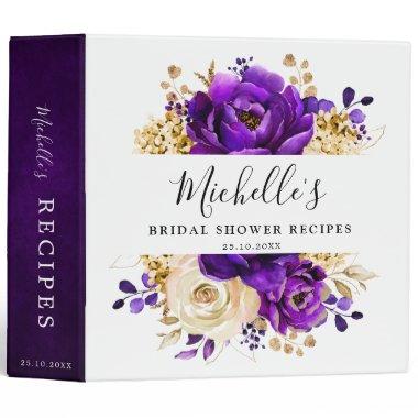 Royal Purple Violet Gold Bridal Shower Recipe 3 Ring Binder