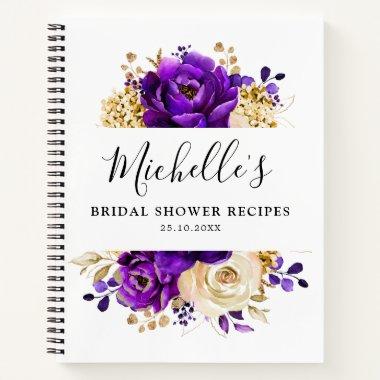 Royal Purple Violet Gold Bridal Shower Recipe Notebook