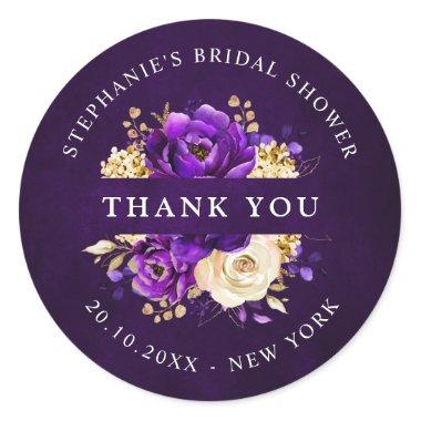 Royal Purple Violet Gold Bridal Shower Thank you  Classic Round Sticker