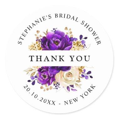 Royal Purple Violet Gold Bridal Shower Thank you Classic Round Sticker