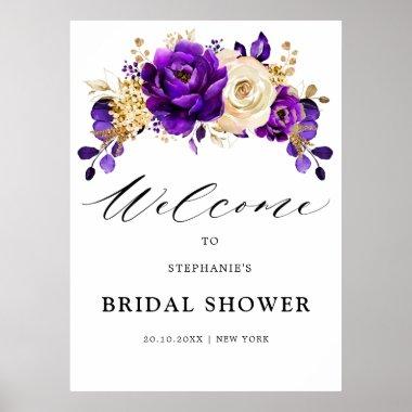 Royal Purple Violet Gold Bridal Shower Welcome Poster