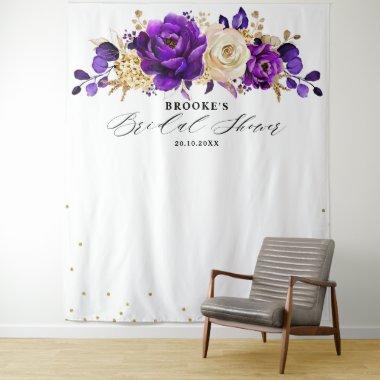 Royal Purple Violet Gold Floral Bridal shower Tapestry