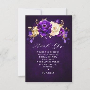 Royal Purple Violet Gold Floral Bridal Shower Than Thank You Invitations