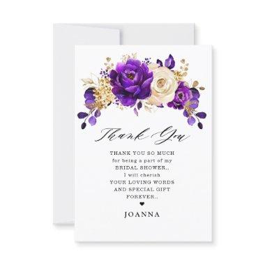 Royal Purple Violet Gold Floral Bridal Shower Thank You Invitations