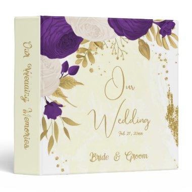 royal purple white flowers gold wedding album 3 ring binder