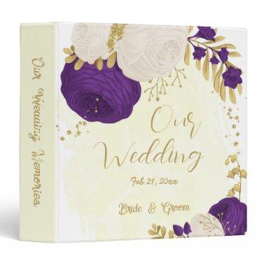 royal purple white flowers gold wedding album 3 ring binder