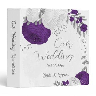 royal purple white flowers silver wedding album 3 ring binder