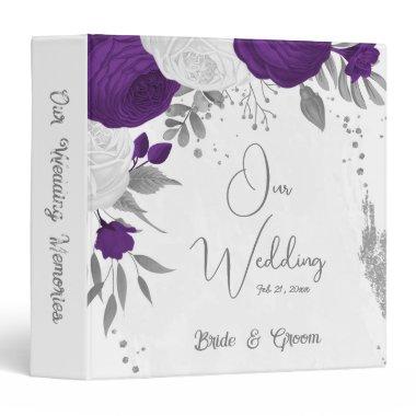 royal purple white flowers silver wedding album 3 ring binder