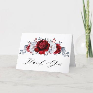 Royal Red White Silver Metallic Bridal Shower Thank You Invitations