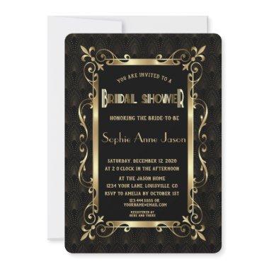 Royal Roaring 20s Gold Art Deco Bridal Shower Invitations