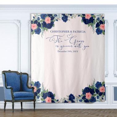 Royal Rose Blue and Coral Floral Wedding Backdrop