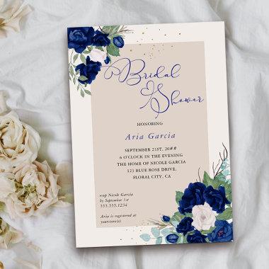 Royal Rose Blue Ivory Floral Bridal Shower Invitations