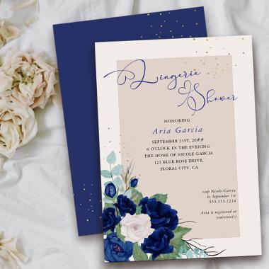 Royal Rose Blue Ivory Floral Lingerie Shower Invitations