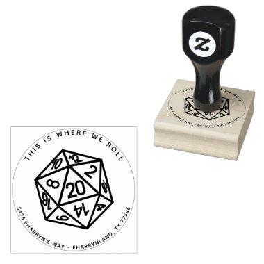 RPG 20-Sided Dice | Classic Where We Roll Address Rubber Stamp