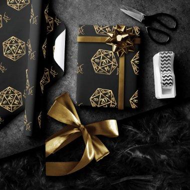 RPG Crit AF | Gold Retro Tabletop Roleplayer Dice Wrapping Paper