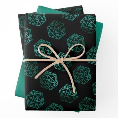 RPG Dice | Emerald Fantasy Tabletop Retro Gamer Wrapping Paper Sheets