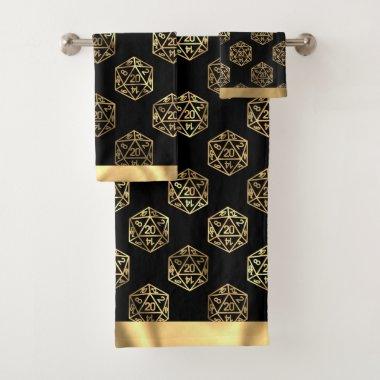 RPG Dice | Gold Fantasy Tabletop Retro PnP Gamer Bath Towel Set