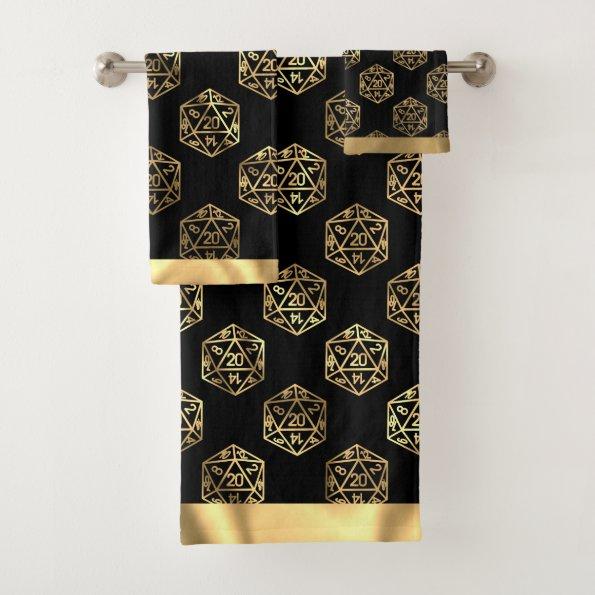 RPG Dice | Gold Fantasy Tabletop Retro PnP Gamer Bath Towel Set