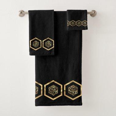 RPG Dice | Gold Fantasy Tabletop Retro PnP Gamer Bath Towel Set