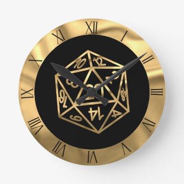 RPG Dice | Gold Fantasy Tabletop Retro PnP Gamer Round Clock