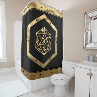 RPG Dice | Gold Fantasy Tabletop Retro PnP Gamer Shower Curtain