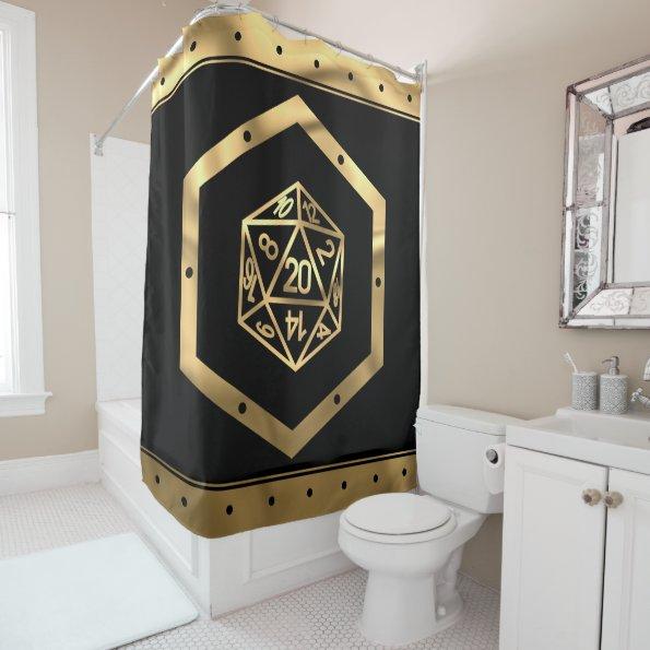 RPG Dice | Gold Fantasy Tabletop Retro PnP Gamer Shower Curtain