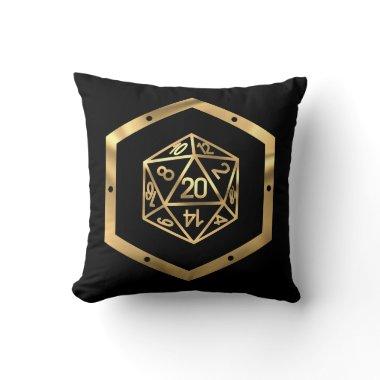 RPG Dice | Gold Fantasy Tabletop Retro PnP Gamer Throw Pillow